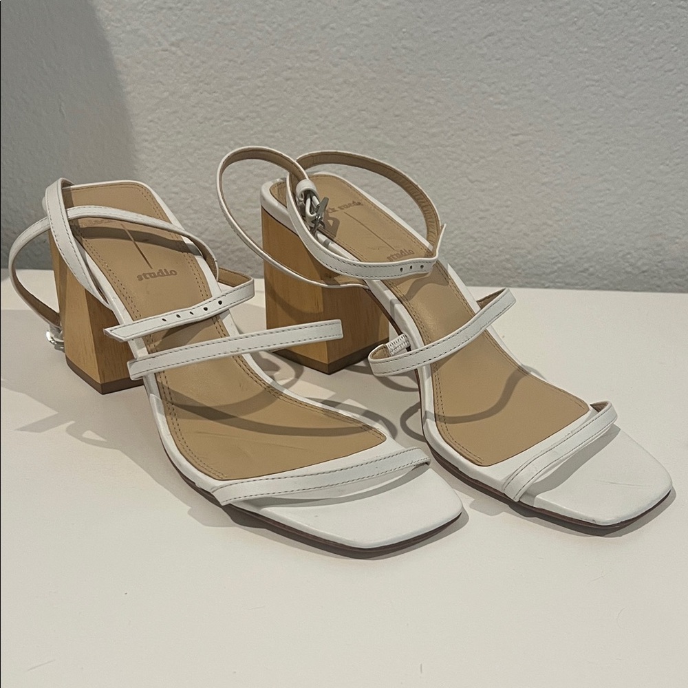 Black Suede Studio White Strappy Block Heel Sandals
